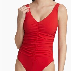 Red Ruched One-Piece Swimsuit